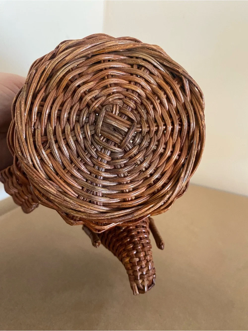 Vintage Elephant Wicker Basket w/ ear handles, planter storage decor cute